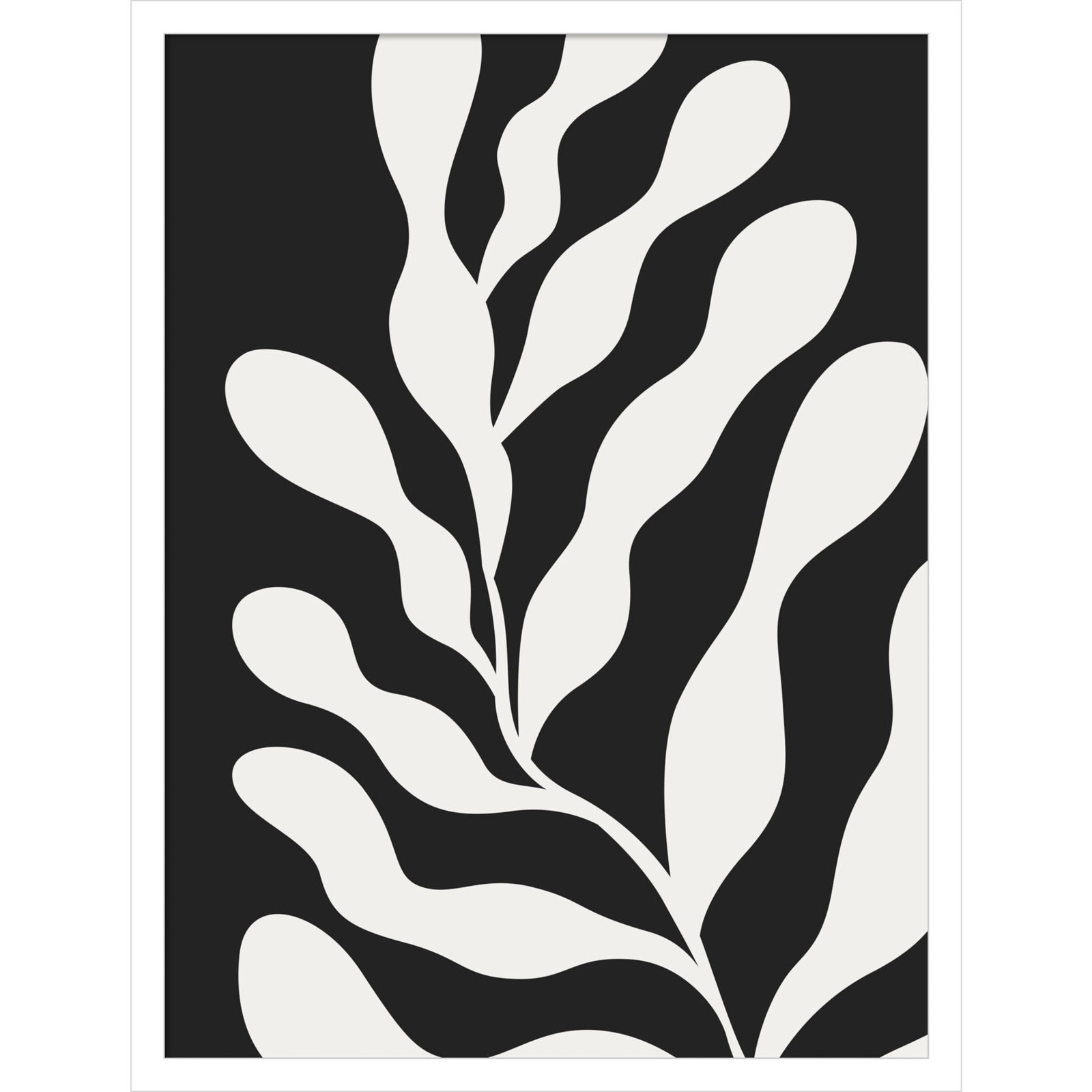 Retro Matisse Inspired Abstract Botanical 3 Black, White, 25" H x 19" W x 1" D