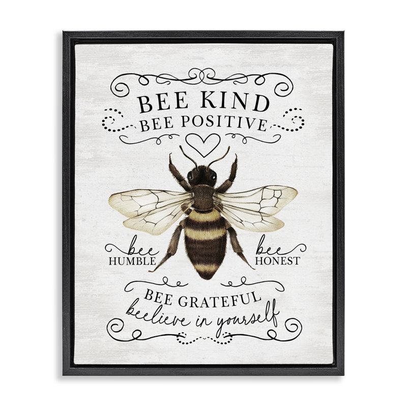 Cadre flottant Bee Kind & positive, Cadre flottant noir de jais, H 21 po x l 17 po