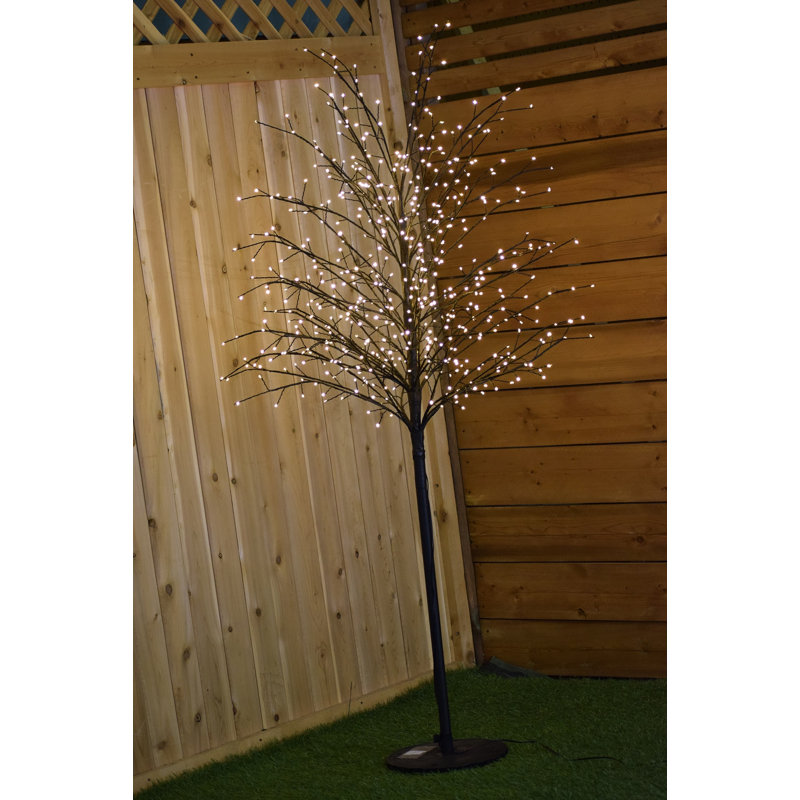 Arbre à micro-points avec lumières DEL blanc chaud, H 59,1 po x L 17,3 po x P 17,3 po, Noir