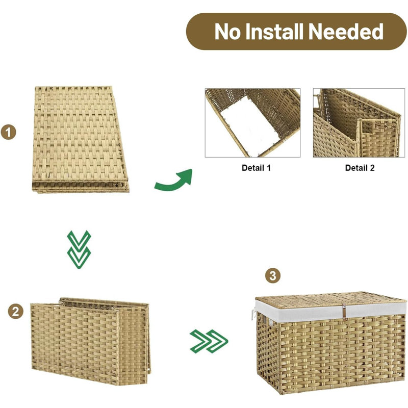 180l Wicker Storage Basket With Lid