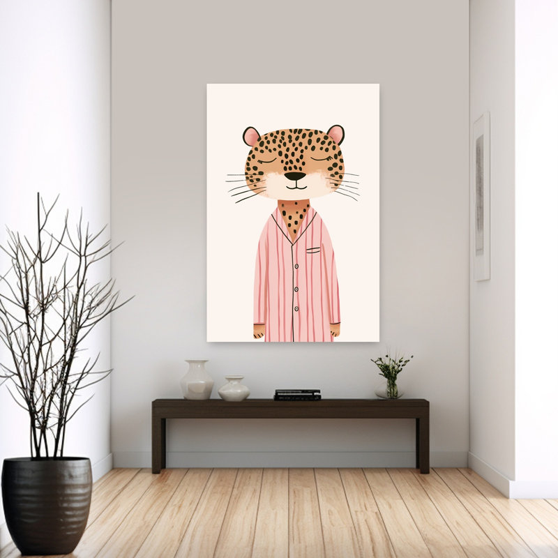 Sleepy Leopard Pajamas Peaceful Contemporary Cat Animal Wall Art Print by Mathieu - Wrapped Canvas Print