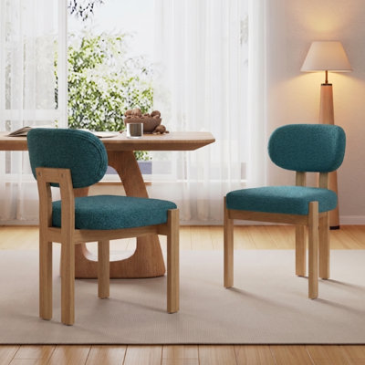 Ensemble de 2 chaises de salle à manger en bois, chaises d'appoint de cuisine rembourrées Boucle, chaises d'appoint de salle à manger sans accoudoirs de style Mid-Century avec pieds en bois massif