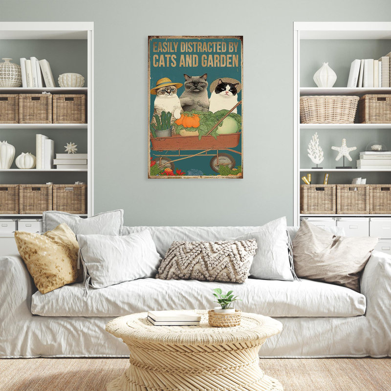 " Easily Distracted By Cats And Garden - 1 Piece Rectangle Graphic Art Print On Wrapped Canvas ", 36" H x 24" W x 1.25" D