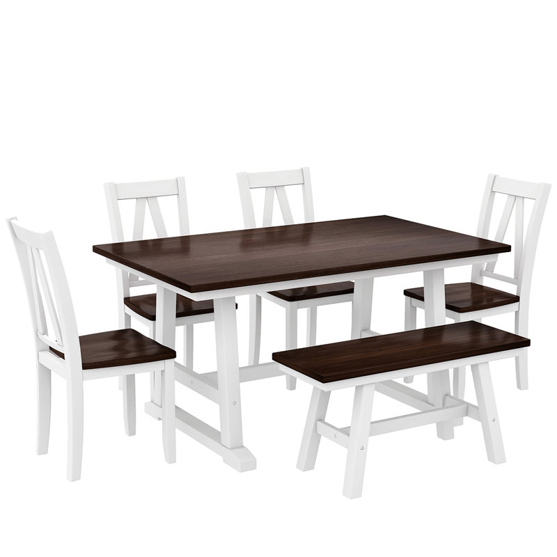 Tranel Double Pedestal Dining Set, Walnut/White, Walnut/White