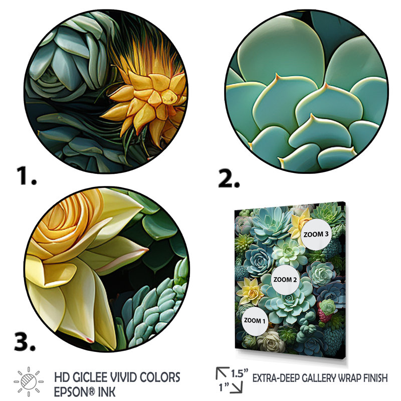 Jeliyah Green Succulents Serenity Garden III, Cadre naturel flottant, H 32 po x l 16 po x P 1 po
