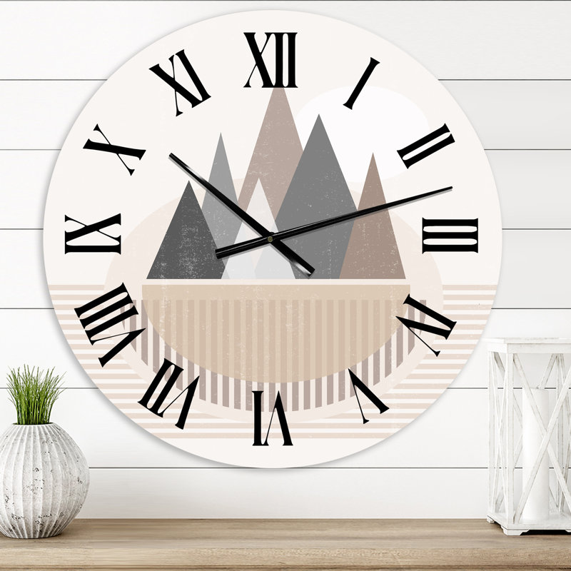 Abstrait soleil et lune dans les montagnes III - horloge murale moderne, Moyen