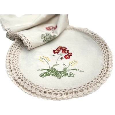 Embroidered Flowers Doilies Set of 4 Beige