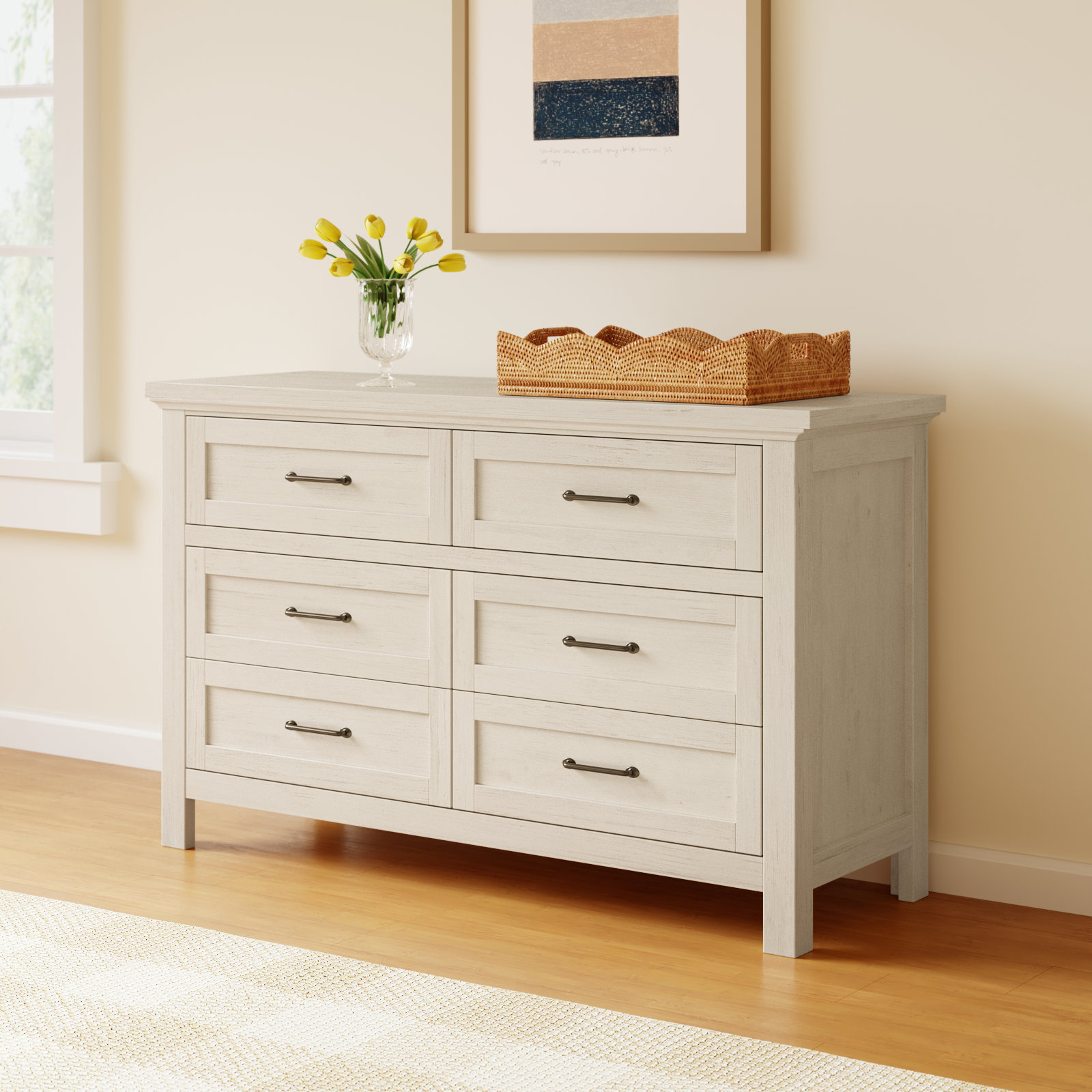 Aceline 6-Drawer Dresser, Brushed White