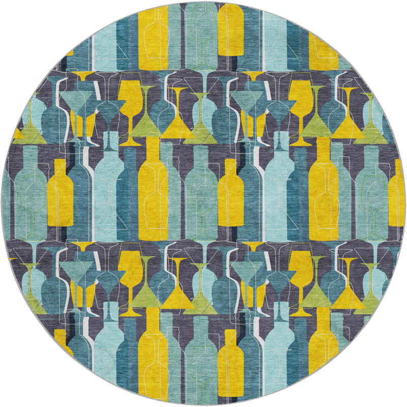 Premium Machine Washable Dream Shag ADS168 Martini and Wine Rug, 8' Round
