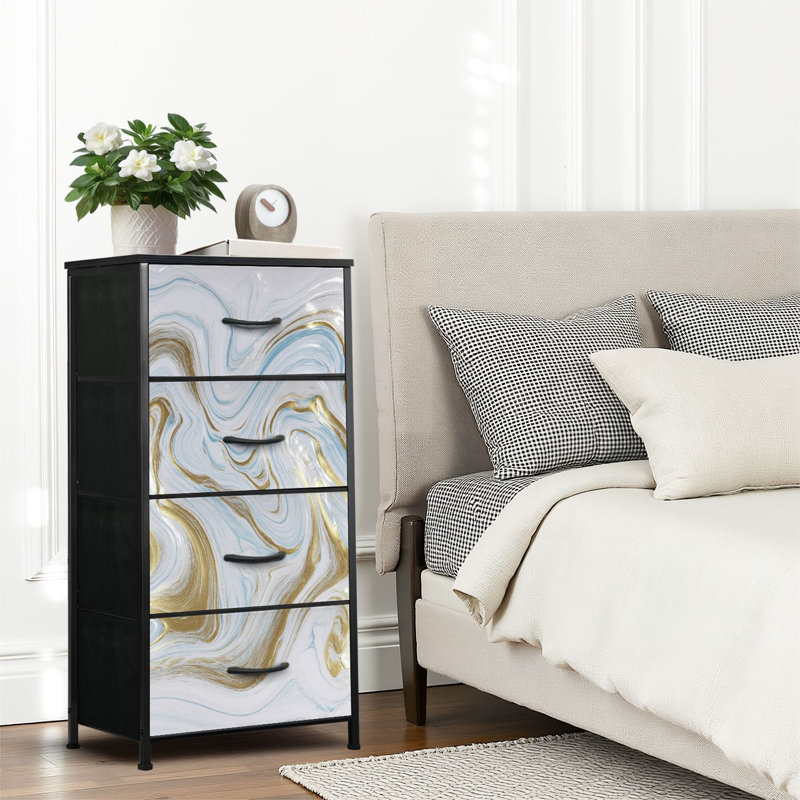 4 Drawer Dresser for Bedroom, Narrow Chest of Drawers, Wooden Top and Study Iron Frame 18"x37.5"-(WxH)