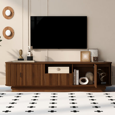 Meuble télé avec tablette ouverte, tiroir, armoires, rangement coulissant caché, coins arrondis, étanche, convient aux téléviseurs de 70 à 75 po