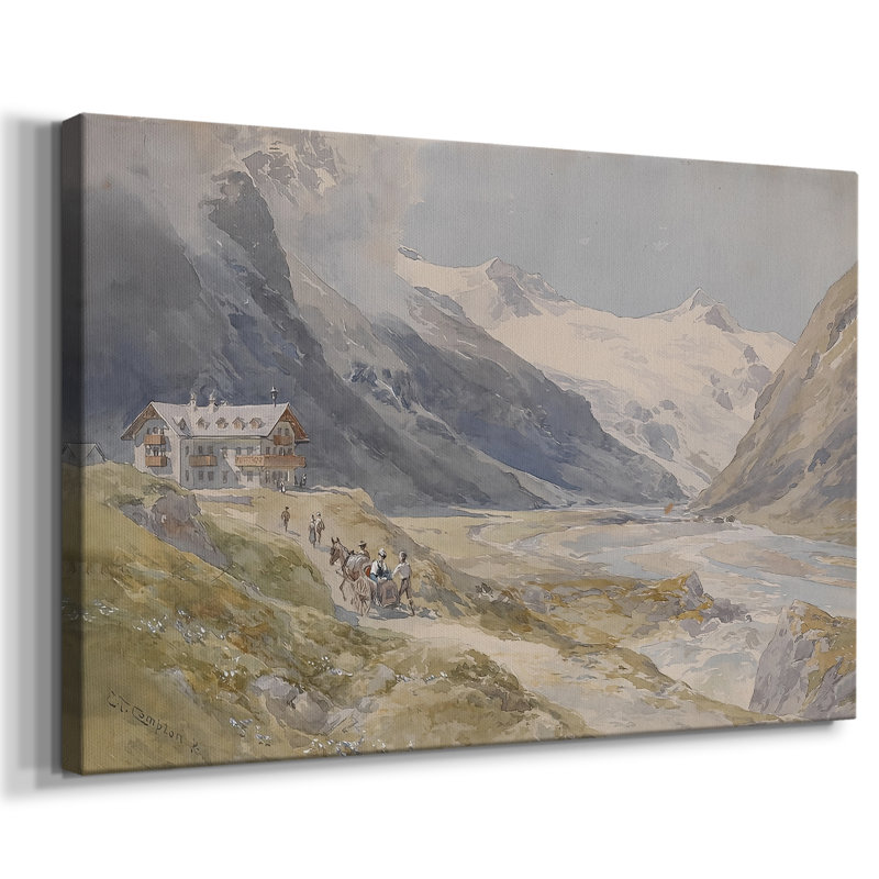 Vallée alpine avec Hotel-Edward Theodore Compton-Toile tendue avec châssis-c. Fin du 19e siècle / début du 20e siècle