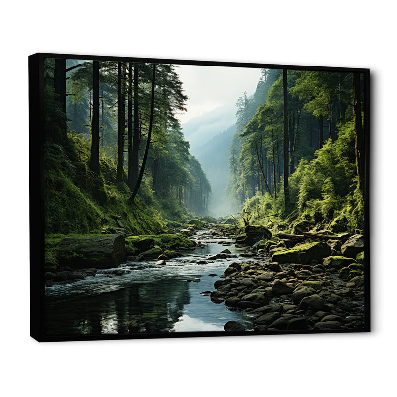 «Mystic Wilderness Pine Forest In Canada V», reproduction sur toile, Cadre flottant noir, H 16 po x l 32 po