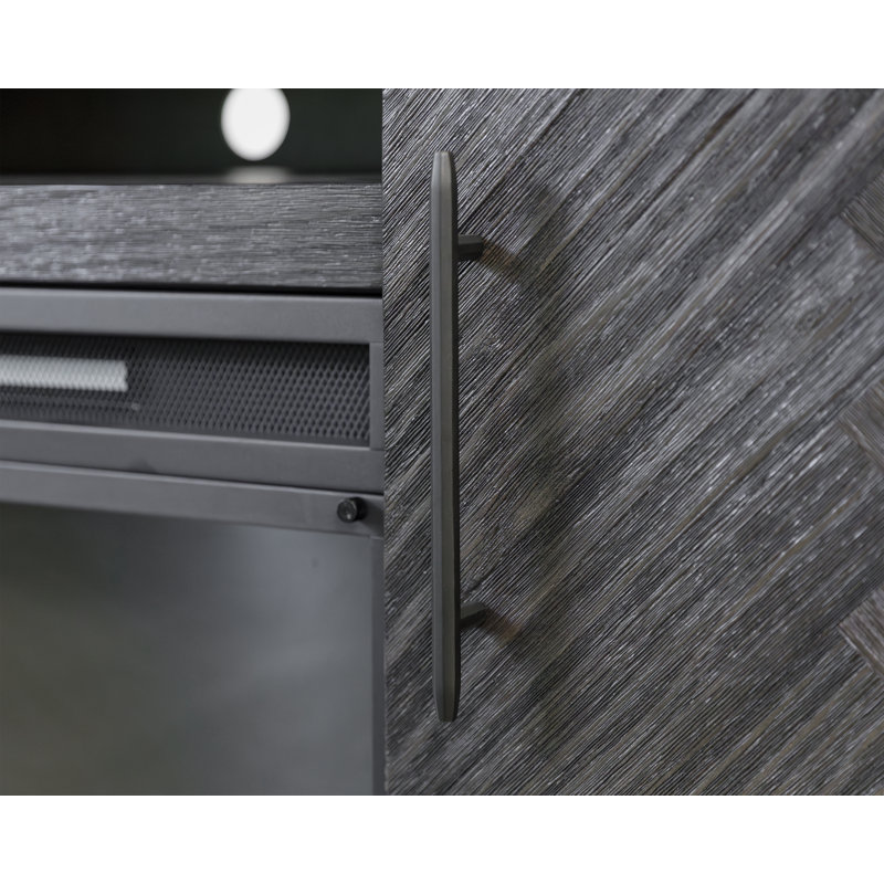 Oloughlin Fireplace Console, Entertainment Storage, TV Stand, Fully Assembled, 30" H x 67" W x 15" D, Gray