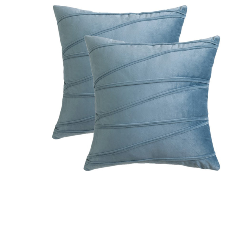 Housses de coussins carrés en velours Throw Cross Lines, 20 po x 20 po, Bleu clair