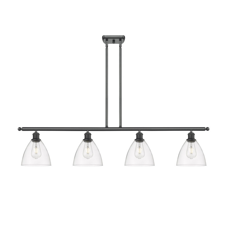 Luminaire suspendu linéaire à 4 lumières pour îlot de cuisine Amillya, H 43,75 po x l 48 po x P 7,5 po, Transparent, Noir mat