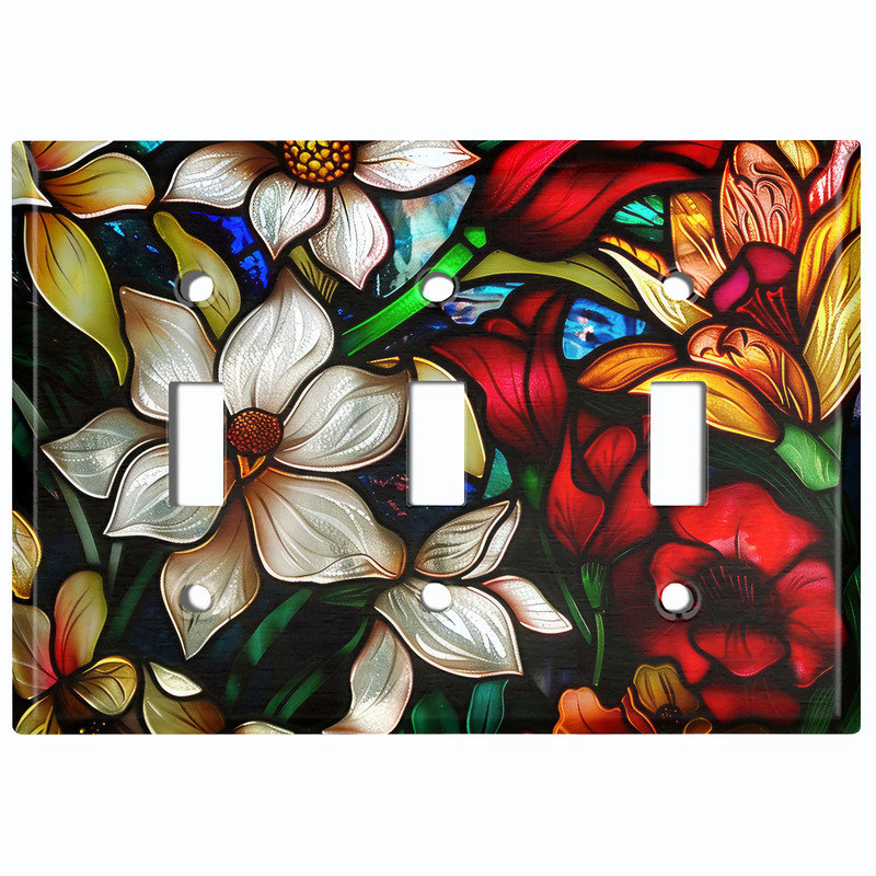 Couvercle de plaque d'interrupteur en métal; IMPRIMÉ US 3 tailles standards - Vitrail vibrant coloré, Triple # 3