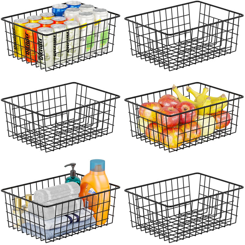 Wire Basket for Organizing and Storage, Sturdy Steel Metal Basket Bin with Handle, Black