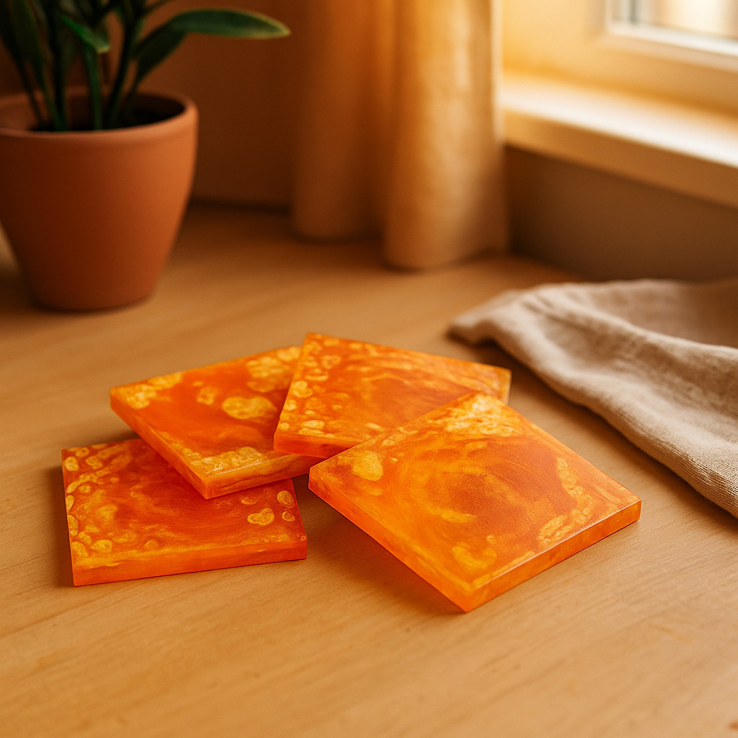 Square Resin Coaster Set, Orange