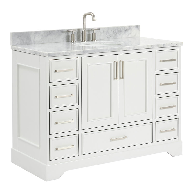 49'' Single Bathroom Vanity with Carrara Marble Top, White