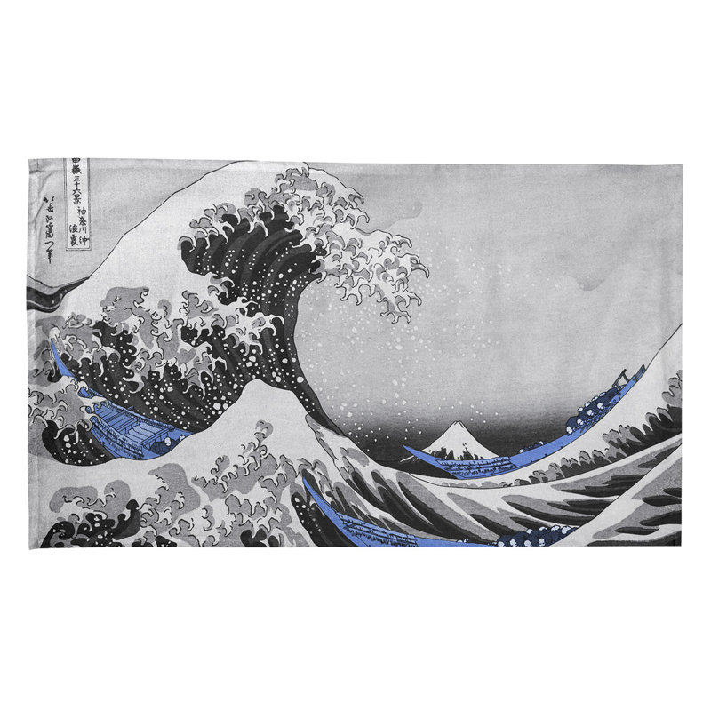 Serviette de thé magnifique wave, Sergé de coton, Brun clair / Bleu