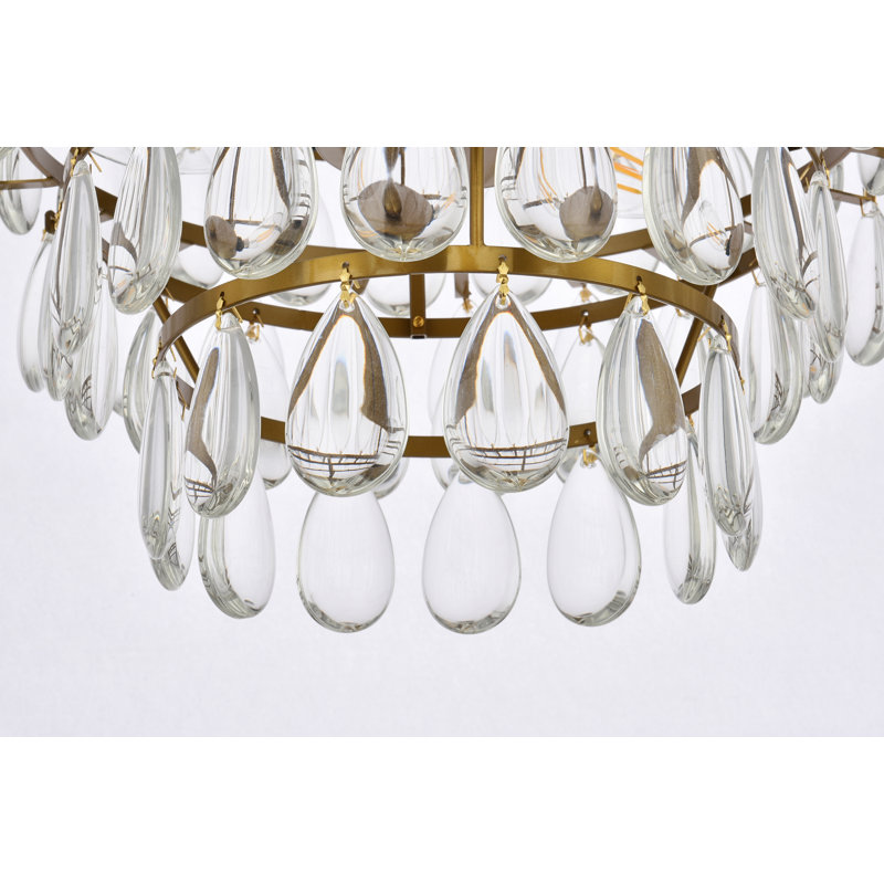 Stiner 3-Light Crystal Tiered Flush Mount, Brass, 12" H x 14" W x 14" D