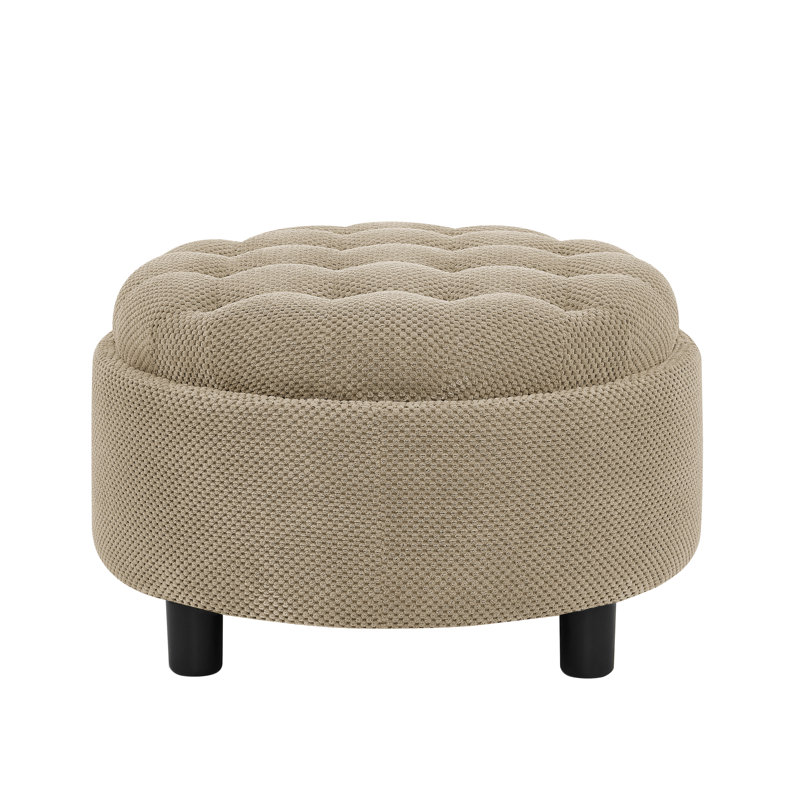 63.5cm Wide Round No Pattern Footstool Ottoman, Camel