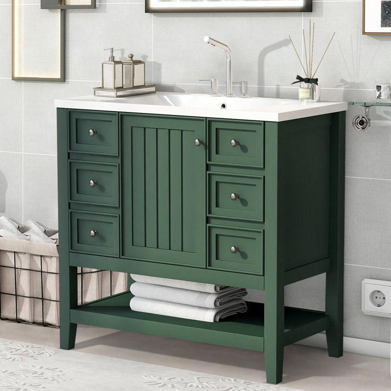 Meuble-lavabo 36 po avec lavabo en céramique, Vert