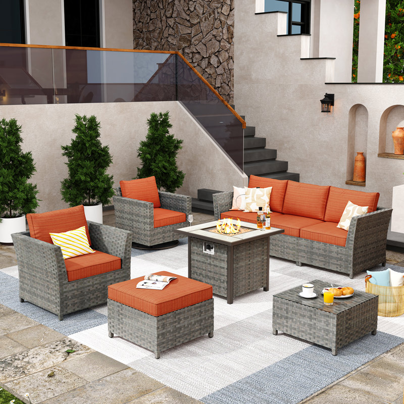 Cassville 6 - Person Patio Conversation Set with Cushions, Orange