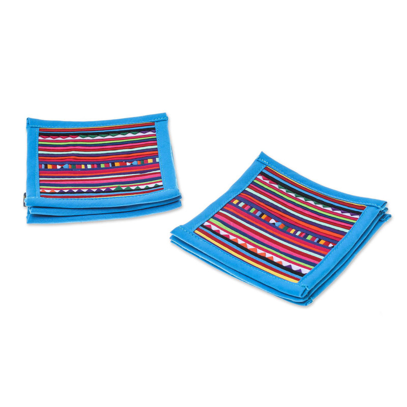 Lahu Cotton Square 6 Piece Coaster Set, Blue