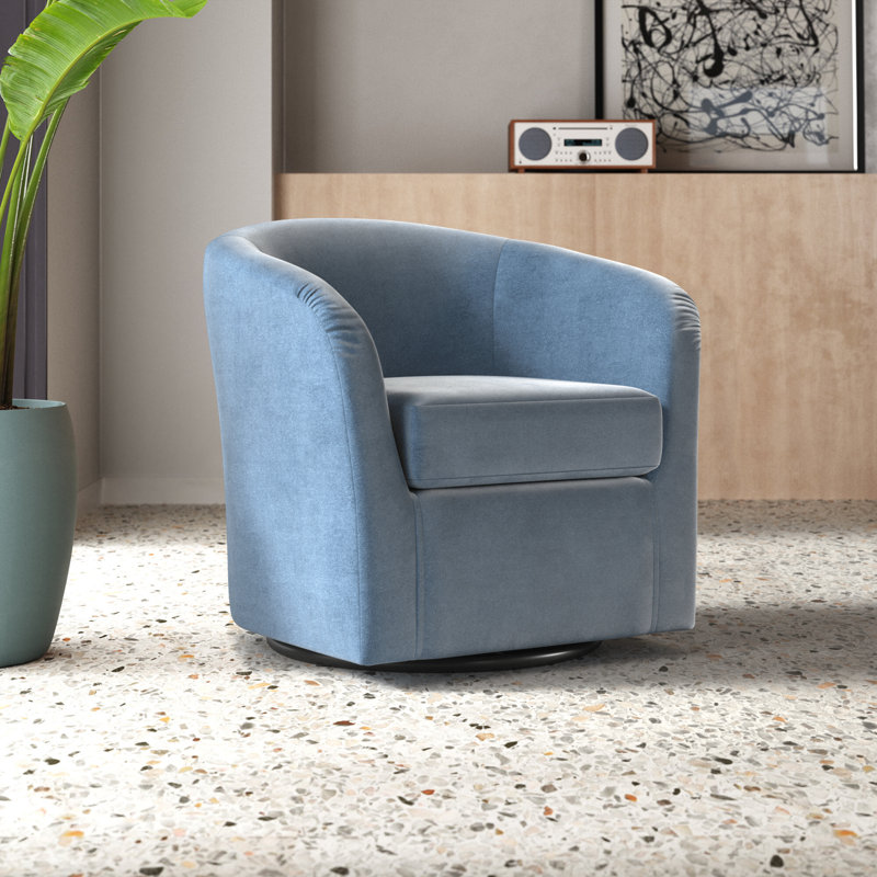 Upholstered Swivel Barrel Chair, Chloe Sky Polyester Blend