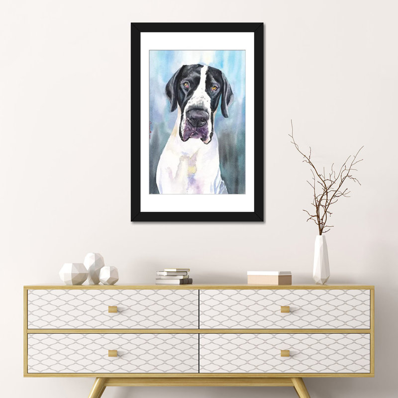«Great Dane IV», impression sur toile, Papier beaux-arts encadré noir, H 24 po x l 16 po x P 1 po, Blanc
