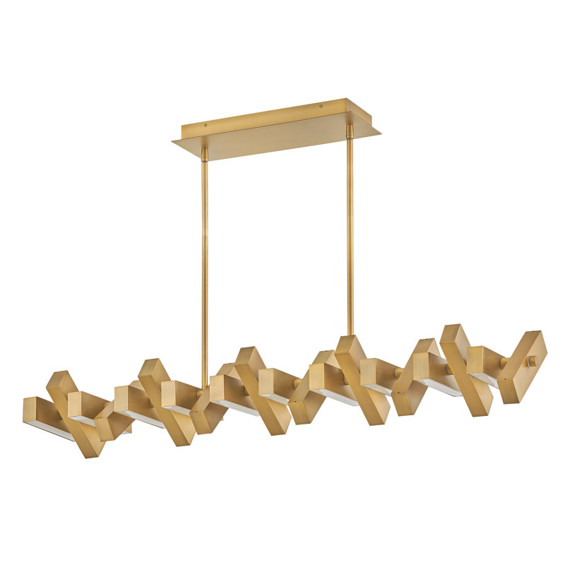 1 - Light Kitchen Island Rectangle Chandelier, Lacquered Brass