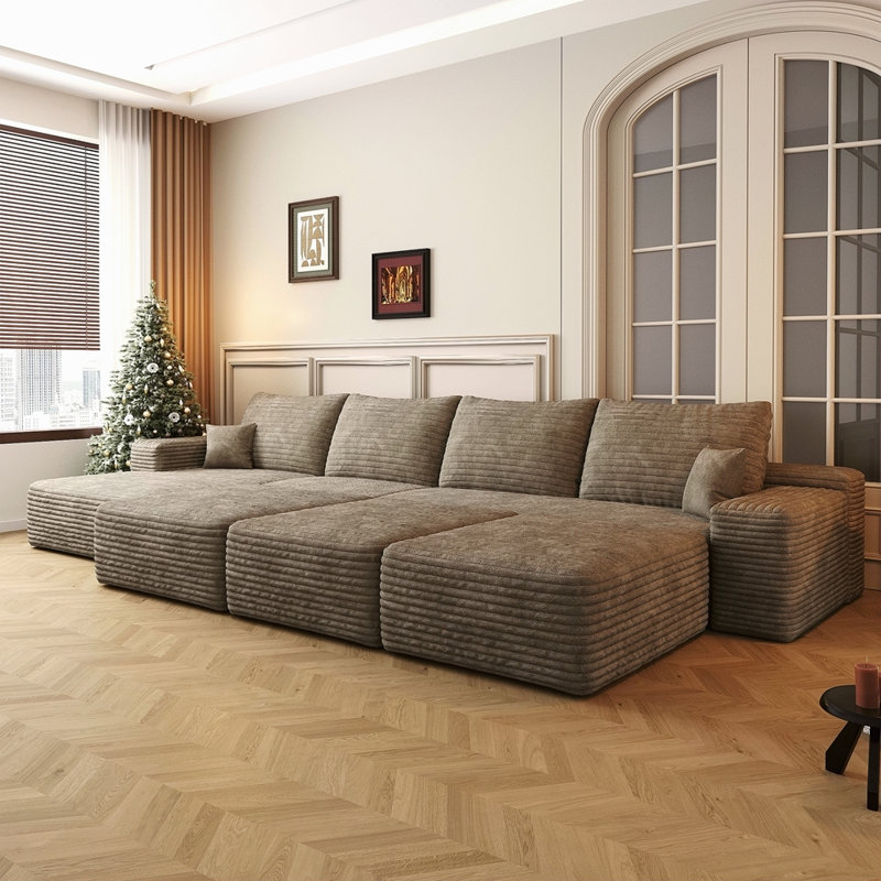 Canapé d'appoint 135 po à 6 sièges modulaires en nuage de grande taille, sans assemblage requis, chameau (tissu velours côtelé moelleux)