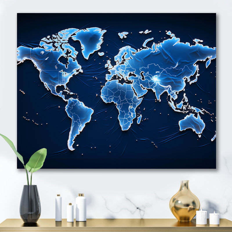 Méridiens majestueux - carte du monde murale, Toile tendue, 30" H x 40" W