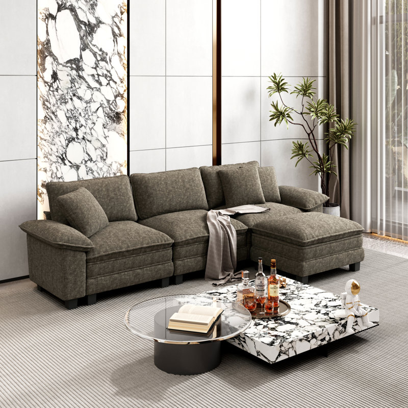 Canapé modulaire de 124 po avec repose-pieds modulaire avec repose-pieds profond et large avec accoudoirs amovibles