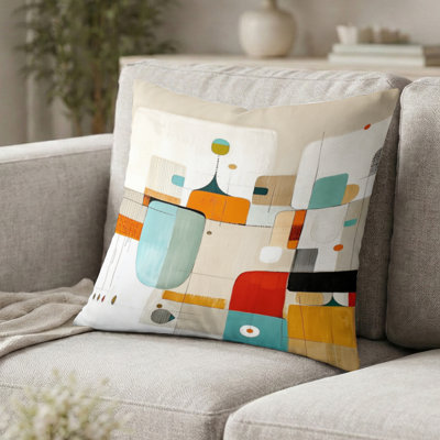 Coussin décoratif imprimé abstrait de style Mid-Century Forms Radiant Of Geometry I