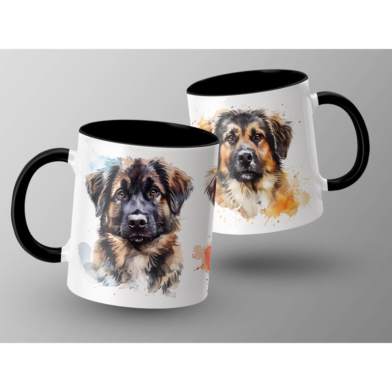 11oz Watercolour Bernese Mountain Dog Trio Mug, 2, Black