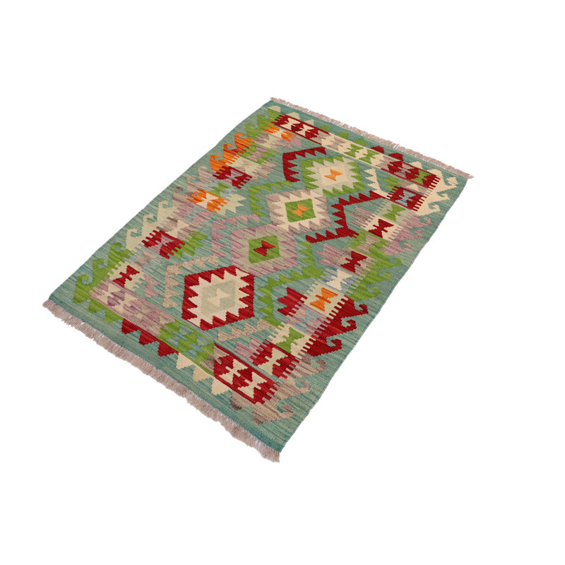 Tapis bleu / rouge / vert en laine noué à la main de style sud-ouest Sherise