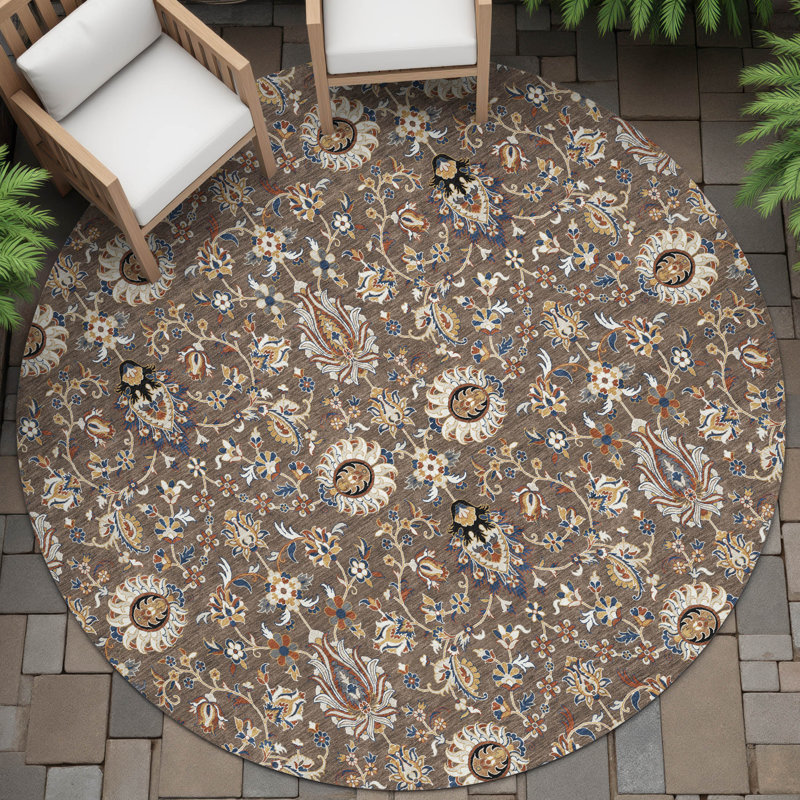 Machine Washable Indoor/Outdoor Husby ACN2192 Global Rug, Round 8'