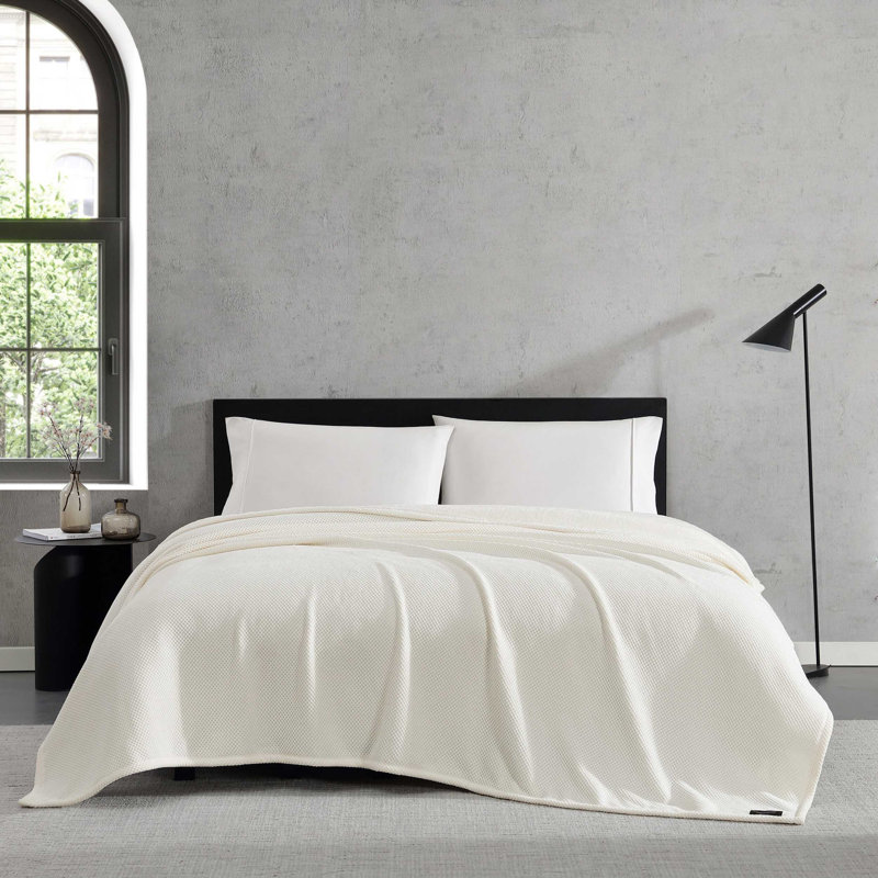 Vera Wang Chenille Jacquard Solid Reversible Blanket, Queen, Beige