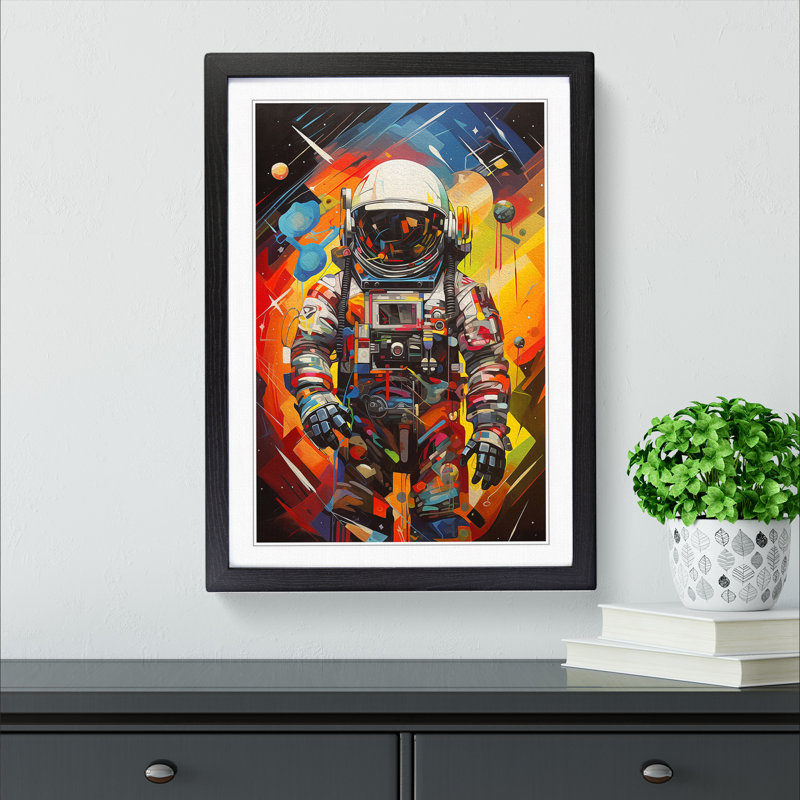 Astronaut Cubism Art - Framed Print, Black Framed, 34cm H x 25cm W