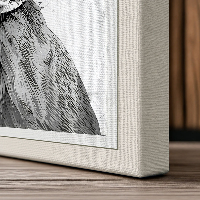 Hare in Ink Japandi - Wrapped Canvas, 30x20 - 76.2 x 50.8 cm, Cream Border