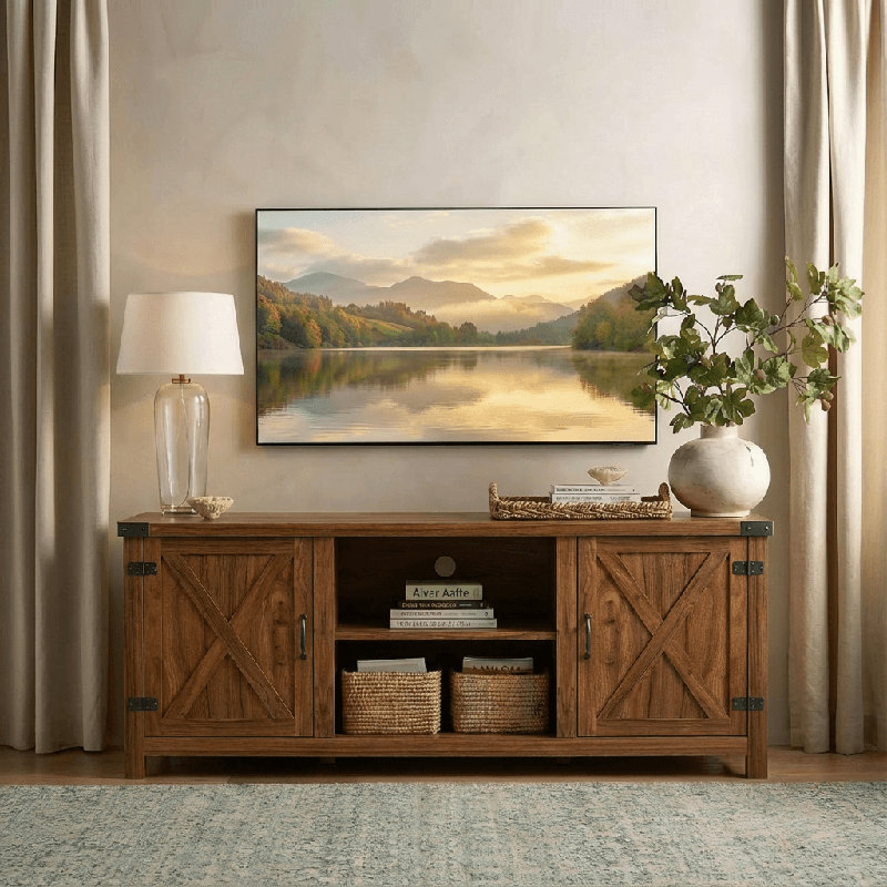 Console média 58 "pour porte de grange coulissante, Brun