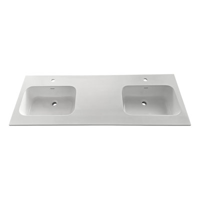Plan de toilette rectangulaire double lavabo Streamline GT-1240-72, 183 cm (L) x 56 cm (P), en surface solide blanche brillante
