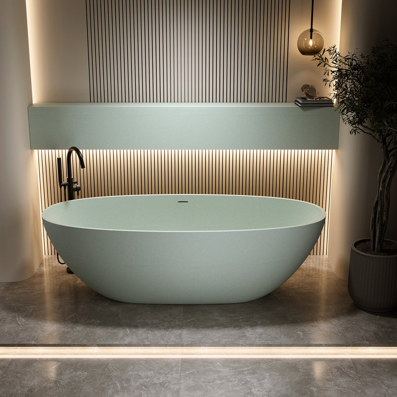 Baignoire de trempage autoportante 63 pouces turquoise, dure et résistante, baignoire non perméable à surface solide de 63 po, conception ergonomique pour un bain relaxant