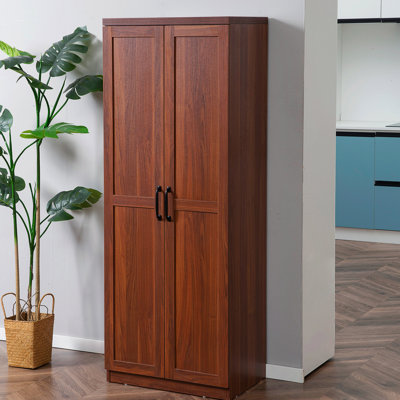 Garde-manger de 63 po, armoire à 2 portes avec 5 tablettes et 2 tablettes réglables, brun pour le rangement moderne de la salle à manger