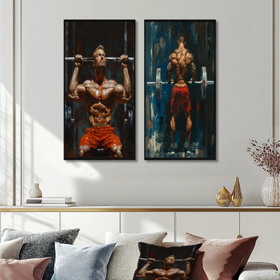 Determined Weightlifting Men Competition I - Aerobic & Bodybuilding Wall Art 2 Pieces Set