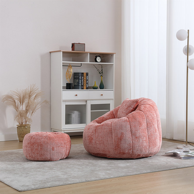 United We Win Modern Bean Bag Chairs, Pink Chenille