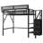 Twin XL Size Loft Bed with Stairs, Metal Full Loft Bed with Storage Shelves, High Loft Bed with Wardrobe for Kids Teens, Black-1798460121